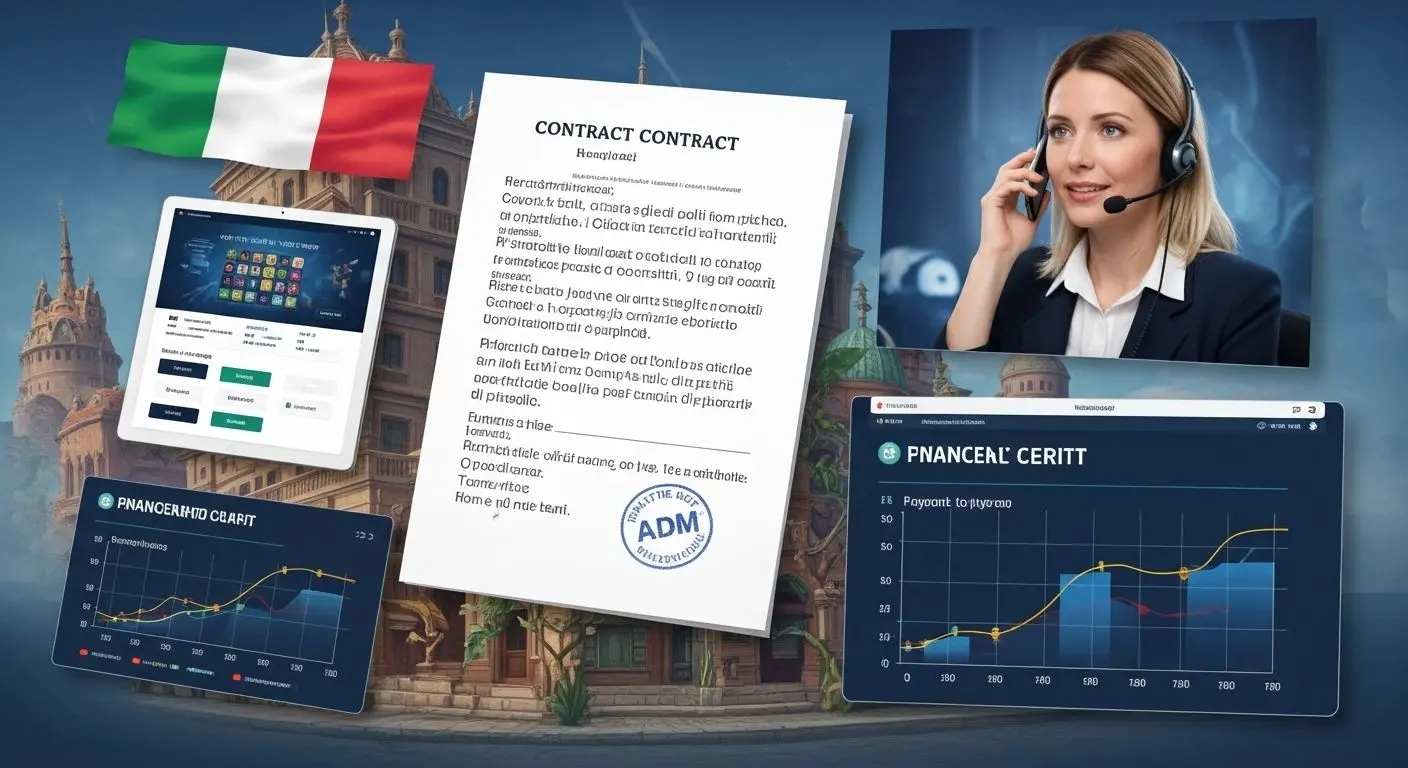 Elementi visivi di licenza ADM, assistenza e grafici di payout